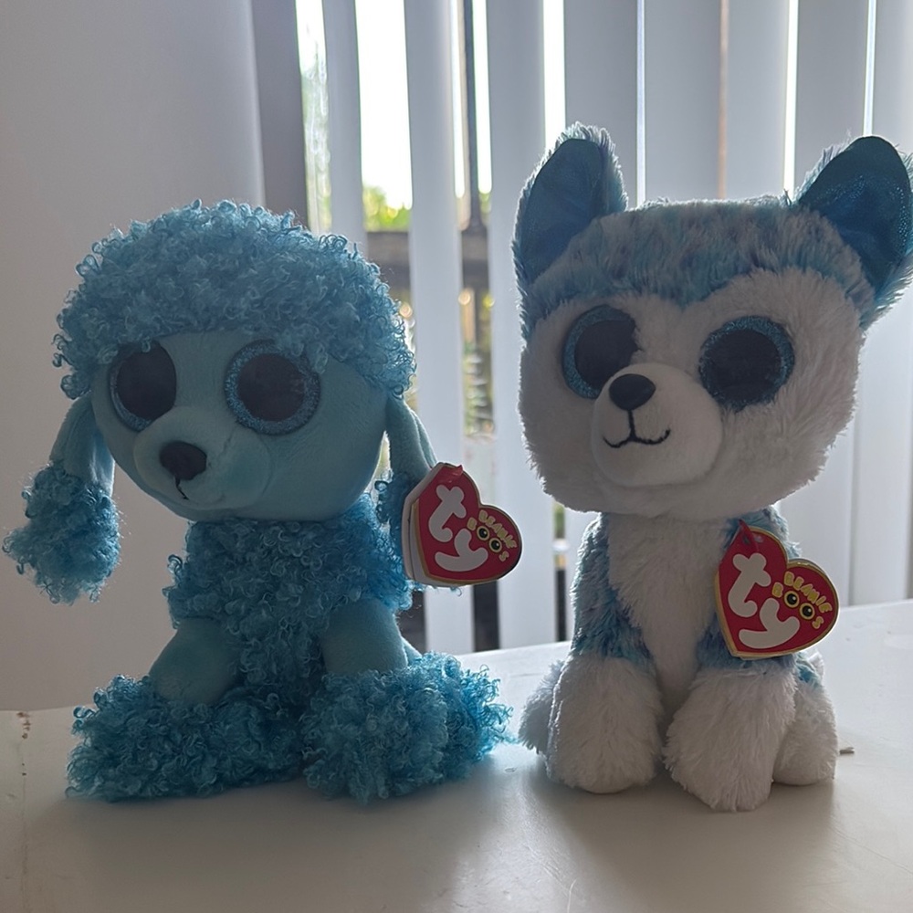 Ty Plush Duo: Blue Poodle and Husky